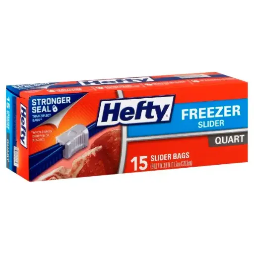 [1900-HF-82216] Hefty One Zip Slider Quart Freezer Bags 9/15Ct