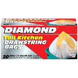 [1900-RD-00278] Diamond Kitchen Drawstring Bags (13 Gallon) 12/20Ct