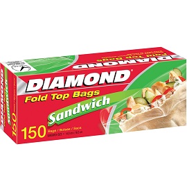 [1900-RD-03422] Diamond Fold Top Sandwich Bags 12/150Ct