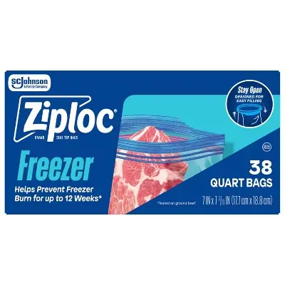 [1900-SJ-00381N] Ziploc Freezer Quart Bags Value Pack 9/38ct