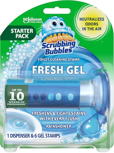 [1900-SJ-71381] Scrubbing Bubbles Rainshower Toilet Cleaning Gel Stamp 6/1.34oz