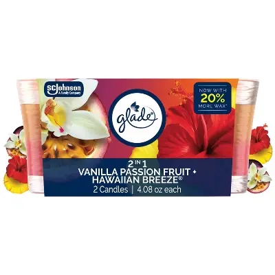 [1900-SJ-05508] Glade Candle 2in1 Hawaiian Breeze & Vanilla Passion Fruit 2PK 3/4.08oz