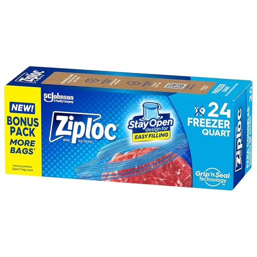[1900-SJ-13669] Ziploc SUSO Freezer Quart 12/24ct